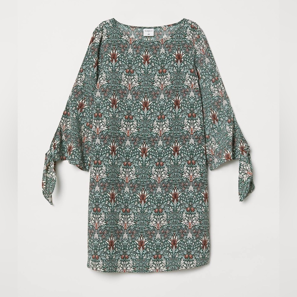 H&M Morris & Co Dark Green Tie Sleeve Tunic Dress Women’s Size 12